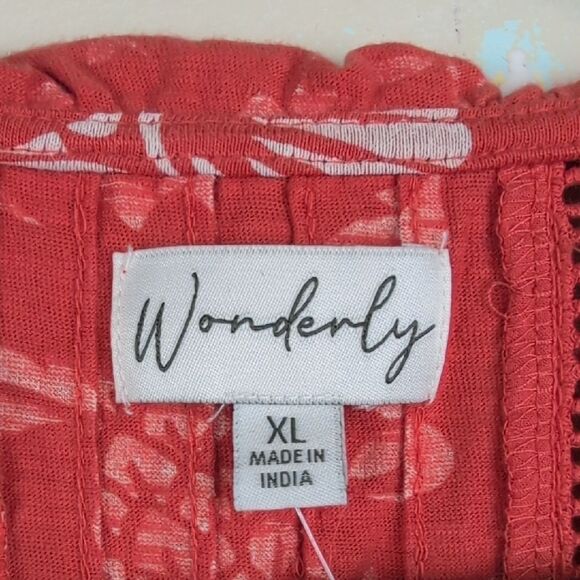 Wonderly Orange and White Ruffled Tie Front Cotton Blouse Top Size XL NWT - Picture 3 of 16